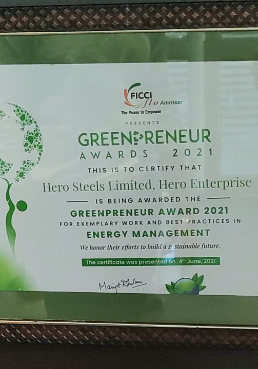 Awarded as Greenpreneur award 2021 for exemplary work and best practices in Energy management